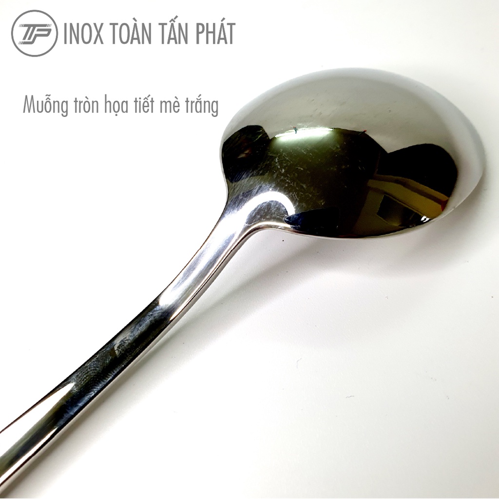 Muỗng Tròn Inox Họa Tiết Mè Trắng - Inox 304