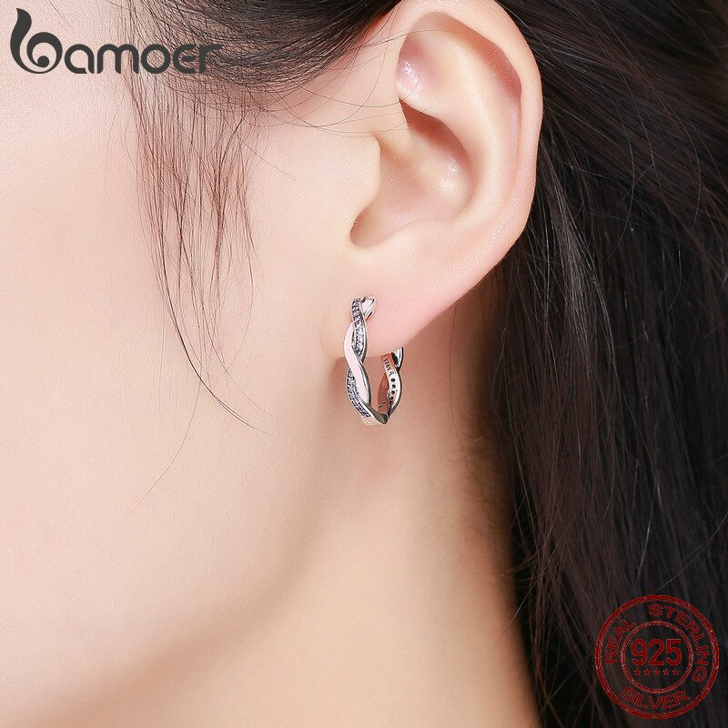 Khuyên tai BAMOER SCE297 bạc 925 họa tiết vòng xoáy định mệnh cho phái nữ phong cách thời trang