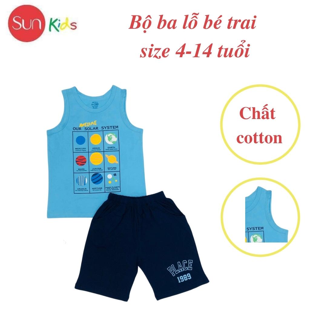 Đồ bộ bé trai, bộ ba lỗ cho bé chất thun cotton, nhiều màu, size 4-14 tuổi - SUNKIDS