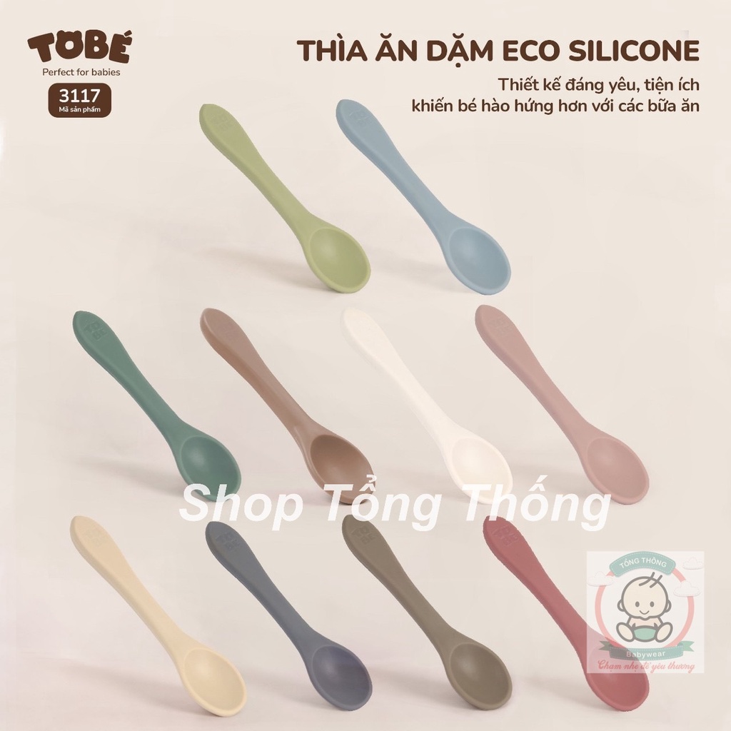 Thìa ăn dặm Eco Silicone Tobe thiết kế bo tròn nhẵn mịn siêu an toàn và tiện lợi cho bé cao cấp hàng chính hãng 3117