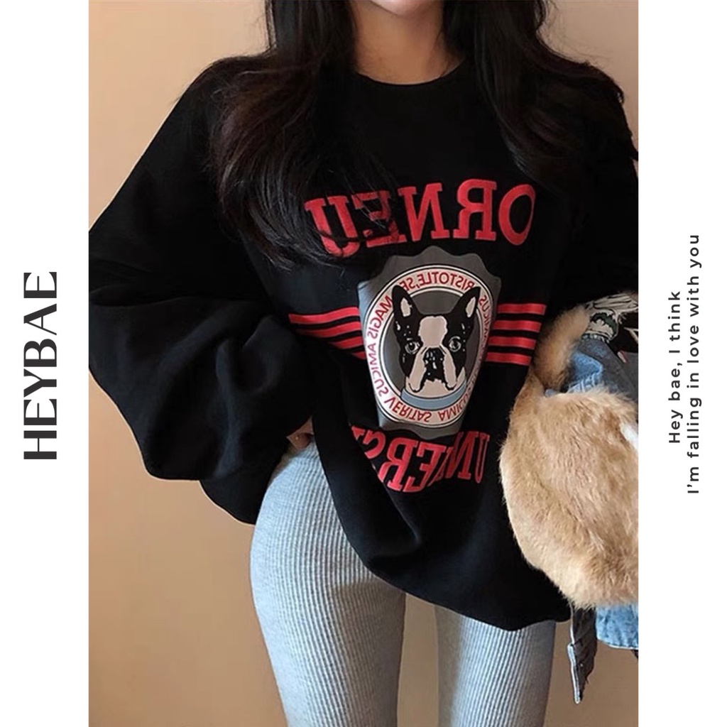 Áo sweater nỉ unisex ORNEU HEYBAE oversize dài tay in hoạ tiết vintage dáng rộng áo nỉ chui đầu siêu ấm AK032 | BigBuy360 - bigbuy360.vn