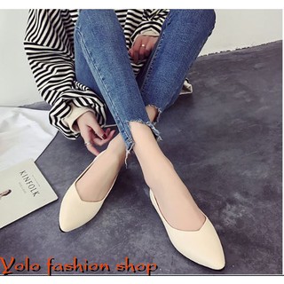 [H1] Giày búp bê nữ đế bằng mũi nhọn da mềm dáng basic - Kèm hình thật