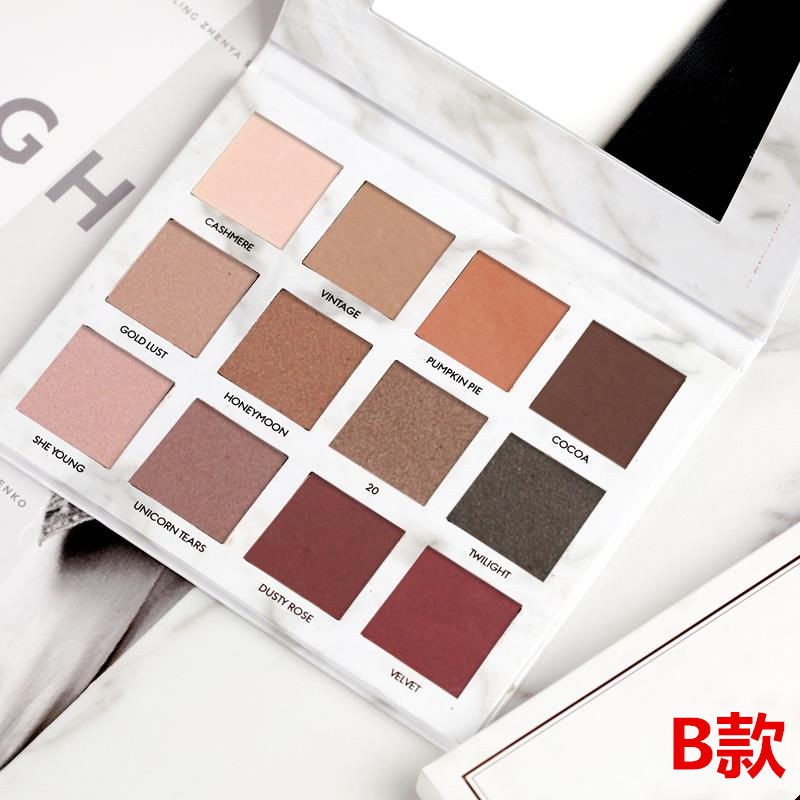 Bảng Phấn Mắt Bóng Lưu vực Free eye shadow brush net celebrity with the same marble 12 color palette earth pumpkin pearl matte