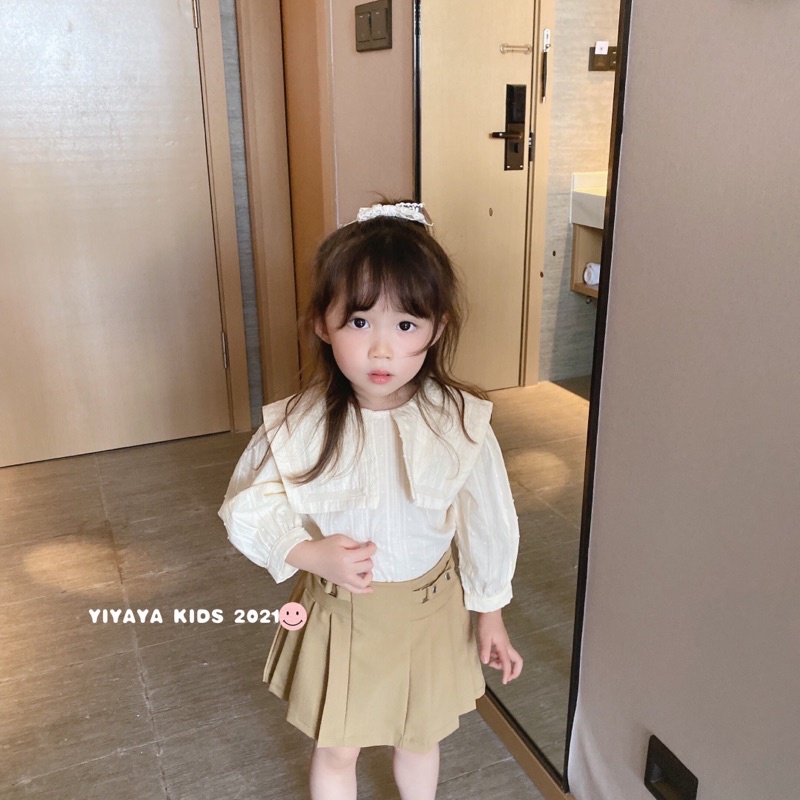 YIYAYA KIDS (3036)(3023) - Áo sơ mi vân ren kết hợp với chân váy học sinh