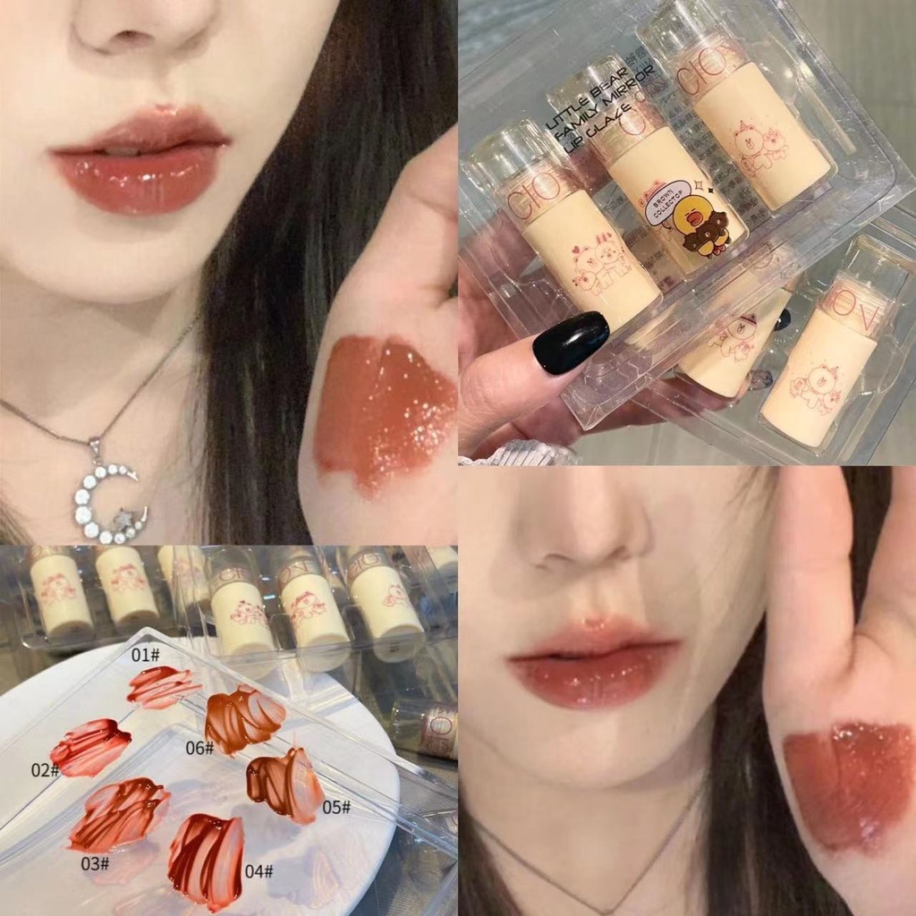 Set 3 Son bóng nội địa trung Màu Nude Nhạt Mềm Mượt Nuôi Dưỡng Môi Chống Thấm Nước
