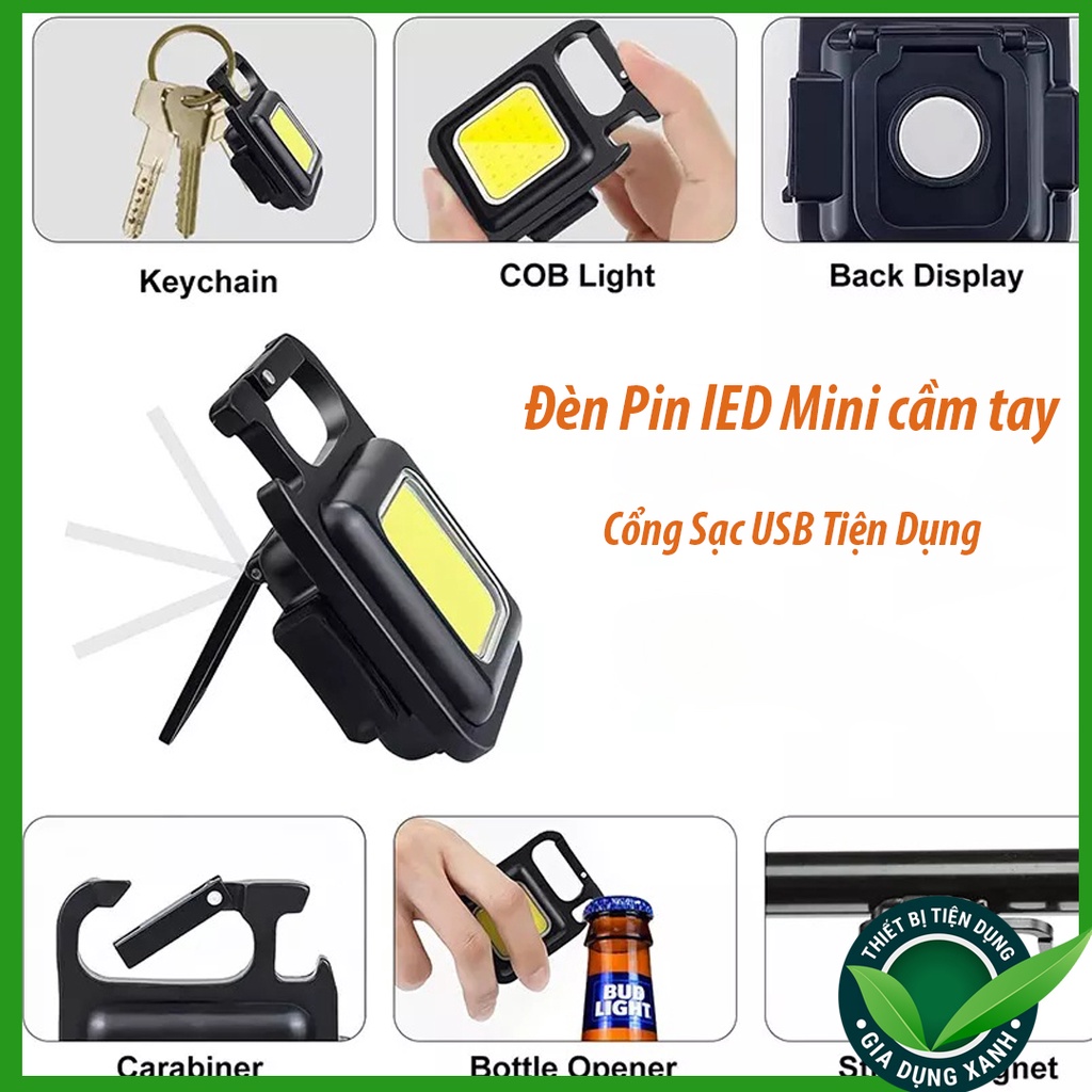 Đèn pin led  siêu sáng tích hợp móc khóa đa năng chống nước, sạc USB tiện dụng, Đèn Led mini cầm tay COB