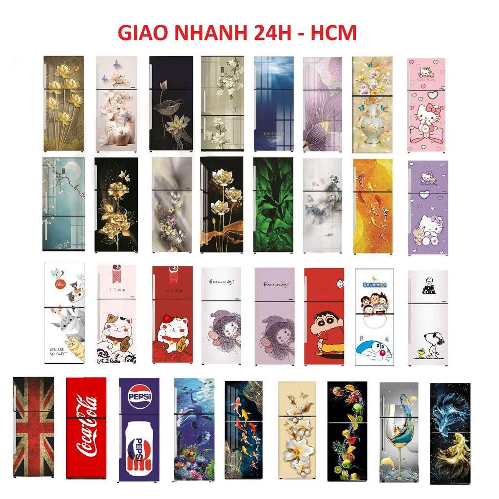 Decal dán tủ lạnh HOA TRẮNG nền TRÀ  - Trang trí nhà cửa
