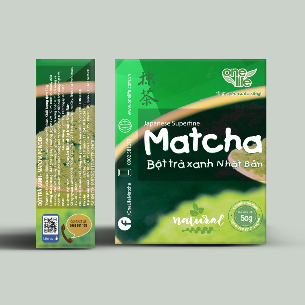 Halal Bột Matcha Trà xanh Nhật Bản ONELIFE nguyên chất hòa tan uống liền giảm cân, không đường - Hộp 50gr