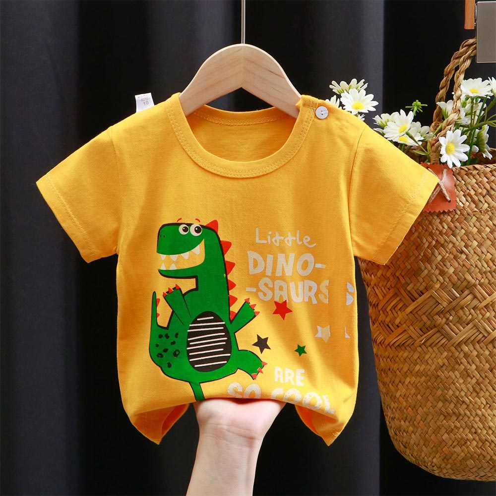Áo Thun Cotton Cổ Tròn Tay Ngắn In Hình Động Vật Dễ Thương Thời Trang Mùa Hè Cho Bé