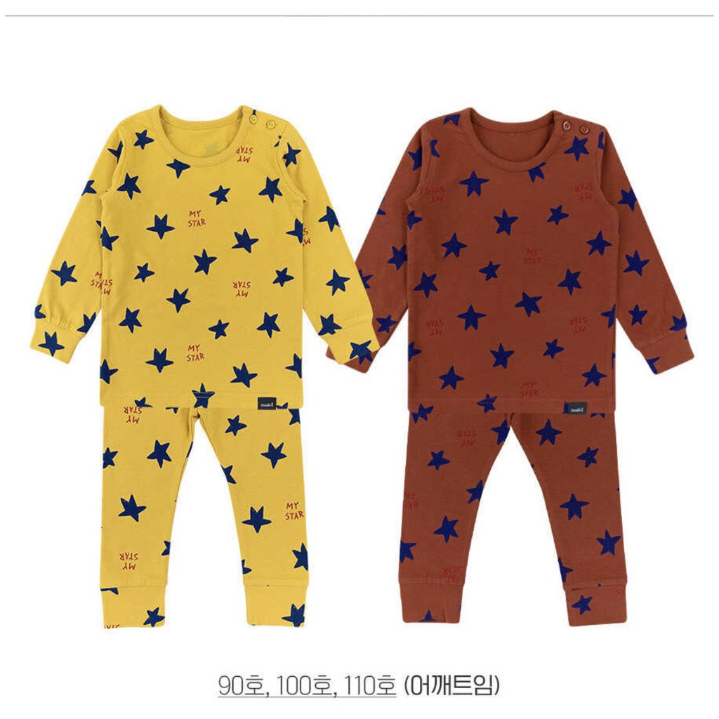 BỘ THU ĐÔNG DÀI TAY CAO CẤP TRẺ EM CỦA HÃNG CORDI-I, CHẤT THUN COTTON ORGANIC, SAO NÂU SAO VÀNG