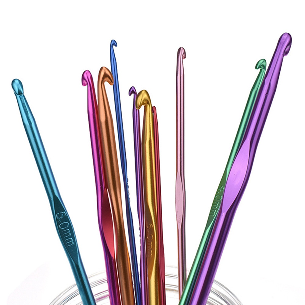 Set 12/14 kim móc len 2mm - 8mm / 2mm - 10mm DIY nhiều màu sắc bằng kim loại chất lượng cao