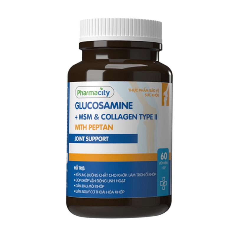 Thực phẩm bảo vệ sức khỏe Glucosamine + MSM & Collagen Type II With Peptan - Joint Support (Chai 60 viên)