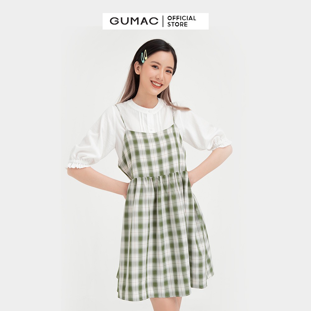[Mã MABR07062 giảm 8% tối đa 50K đơn từ 249K] Đầm nữ 2 dây babydoll GUMAC màu xanh caro DB469 [không gồm áo trong | BigBuy360 - bigbuy360.vn