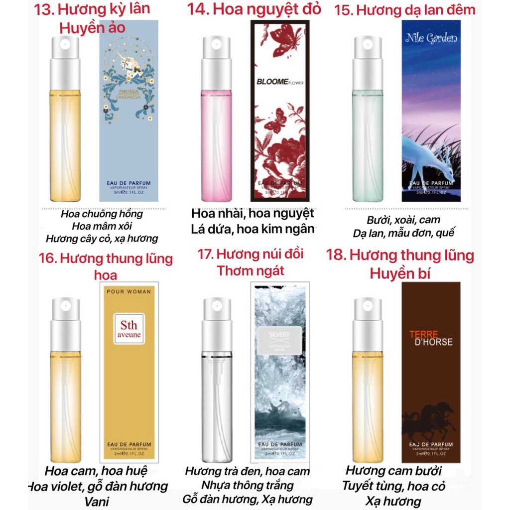 [NH02] [3ml] Nước Hoa Nữ Mini, Nước Hoa Mini Dạng Xịt Nhiều Mùi Hương Thơm Đa Dạng Lựa Chọn