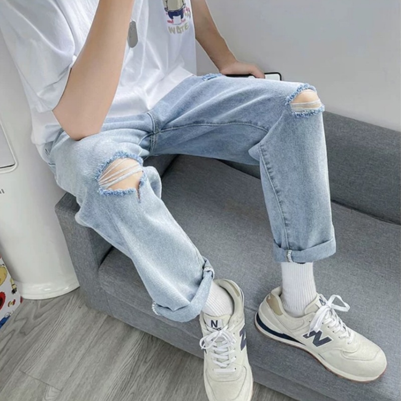 Quần Jeans, Quần jeans baggy rách gối R03 nam ống suông, rộng, hottrend 2021-XX MENS FASHION!