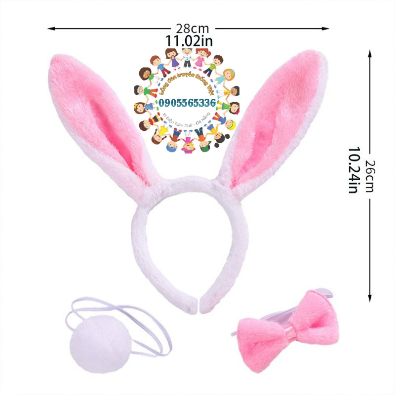 🐰 Set băng đô hóa trang Thỏ Ngọc bông mềm - Băng đô tai thỏ phối vải lông - Cài tai thỏ lông