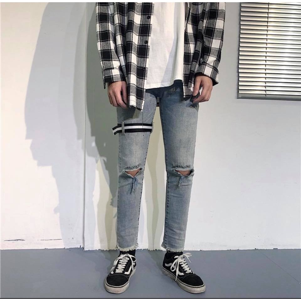 Quần Jean Skinny Rách Gối Bụi Bặm Chất Dày Dặn Co Giãn | BigBuy360 - bigbuy360.vn