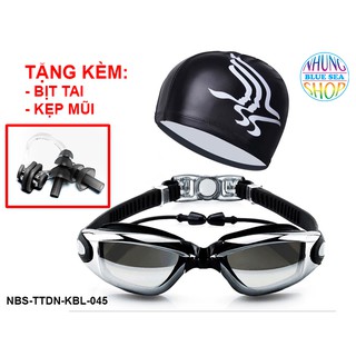 Combo Mắt kính bơi nam nữ tráng GƯƠNG, nón bơi tặng kèm bịt tai và kẹp mũi - Mắt kiếng bơi tráng gương