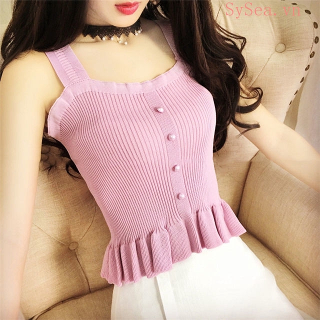 Áo Dệt Kim Sát Nách Màu Vàng Thời Trang Cho Nữ