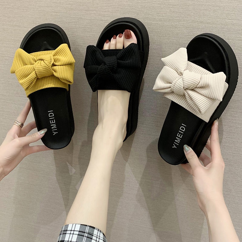 Dép Quai Ngang Đi Biển Đế Dày Thắt Nơ Phong Cách Mới Dễ Phối Đồ Thời Trang Mùa Hè Cho Bạn Gái