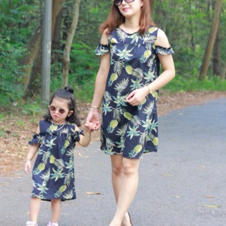 Set váy mẹ con Cây dừa màu Than