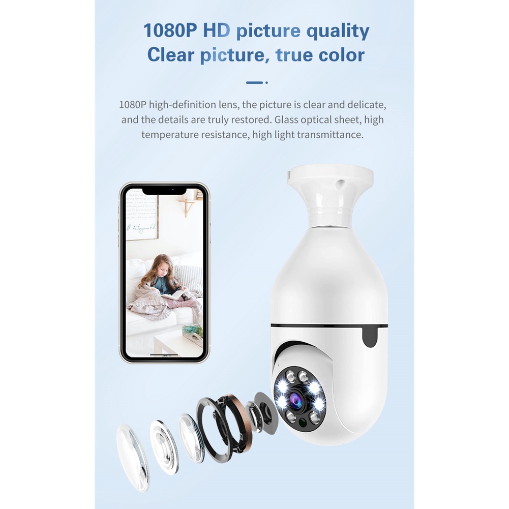 Camera An Ninh A6 1080P Quay Toàn Cảnh 360 Độ Kết Nối Wifi Chống Thấm Nước Hình Bóng Đèn Nhiều Màu Sắc