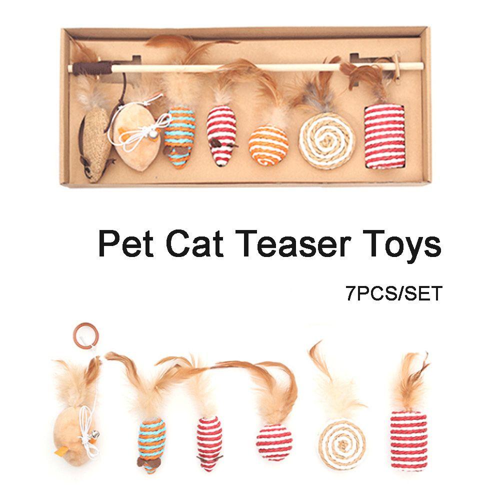 Set 7 Đồ Chơi Lông Vũ Mini Có Chuông Kêu Tương Tác Với Mèo Cưng