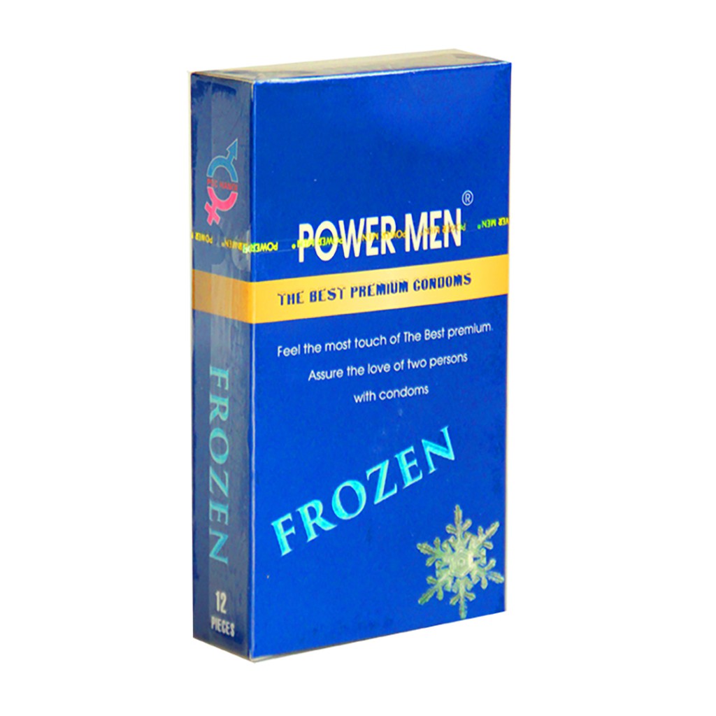 Bao cao su Powermen Frozen gân gai, kéo dài mát lạnh hương bạc hà Hộp 12 chiếc