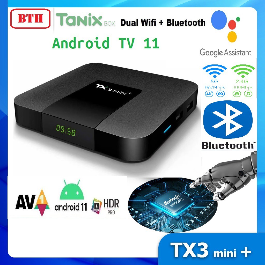 
                        Android Box TX3Mini+ 2022 - Android TV 11, Amlogic S905W2, Ram 4GB, Bộ nhớ 32GB, Wifi 2 băng tần, Bluetooth, giải mã AV1
                    