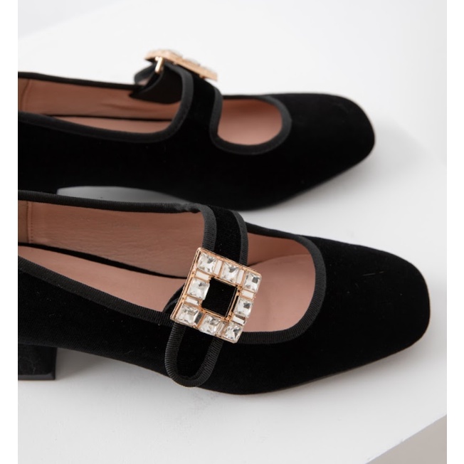 Guốc Mary jane mũi vuông quai ngang đính đá - 071221002