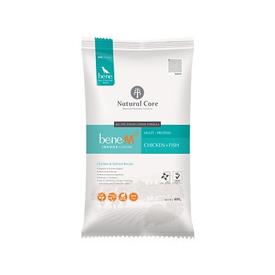 Thức ăn hạt chó hữu cơ Natural Core Bene M50 cho chó ít vận động vị thịt gà và cá hồi 400g