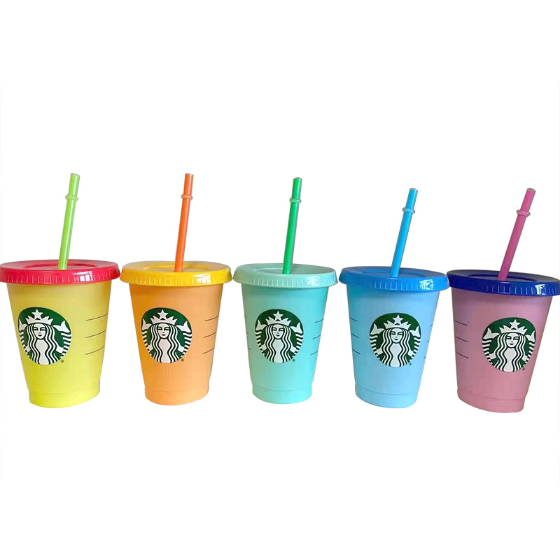 Ly Nhựa Uống Nước Starbucks Thay Đổi Màu Sắc Có Nắp Nhựa Tái Sử Dụng Được 24 Oz