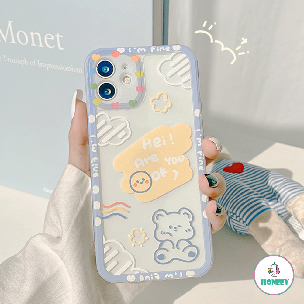 Ốp điện thoại TPU mềm trong suốt khung nhiều màu hình gấu chống sốc cho iPhone 12 11 Pro Max X Xs XR 8 7 Plus