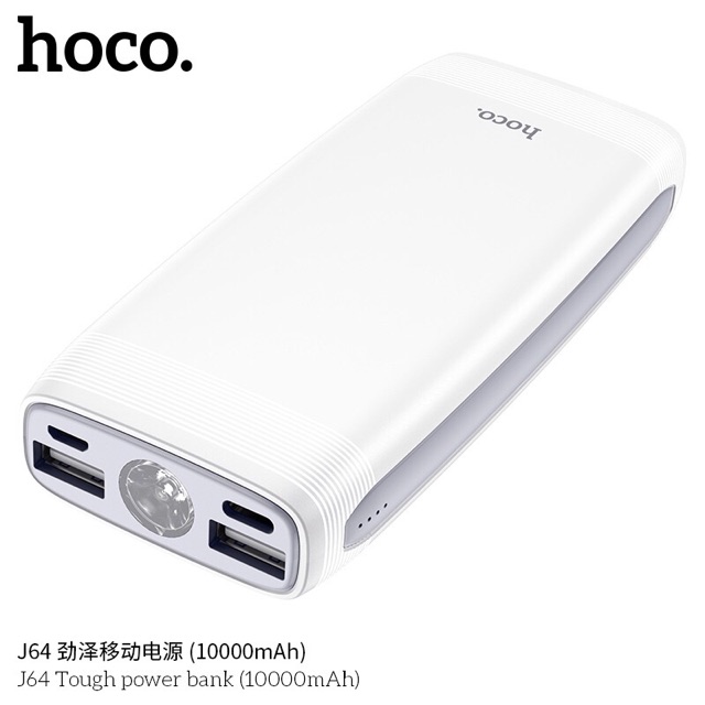 Pin sạch dự phòng Hoco H64 Tough 10000mAh 2 cổng Input, Output 2A, Đèn pin - Hàng chính hãng