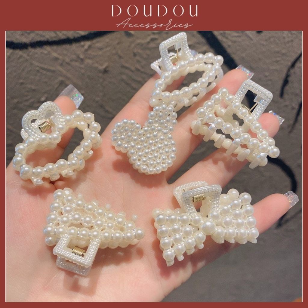 Phụ kiện kẹp tóc xinh DOUDOU Kẹp cua Cặp tóc càng cua nữ Hàn Quốc cỡ nhỏ 4cm ngọc trai nhân tạo thời trang ZJ009