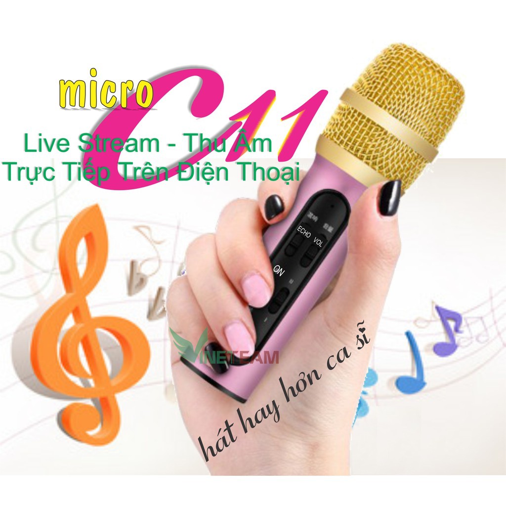 ⚡ GIÁ SỈ ⚡ Micro Live Stream Thu Âm C11 Cao cấp, Micro Thu Âm, Hát Live Stream,Karaoke Online, Tặng Tai Nghe -dc4125