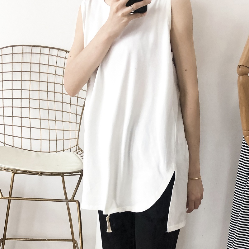 Áo Thun Nữ Cộc Tay Cổ Tròn Dáng Dài Không Tay Màu Trơn Thời Trang Mùa Hè