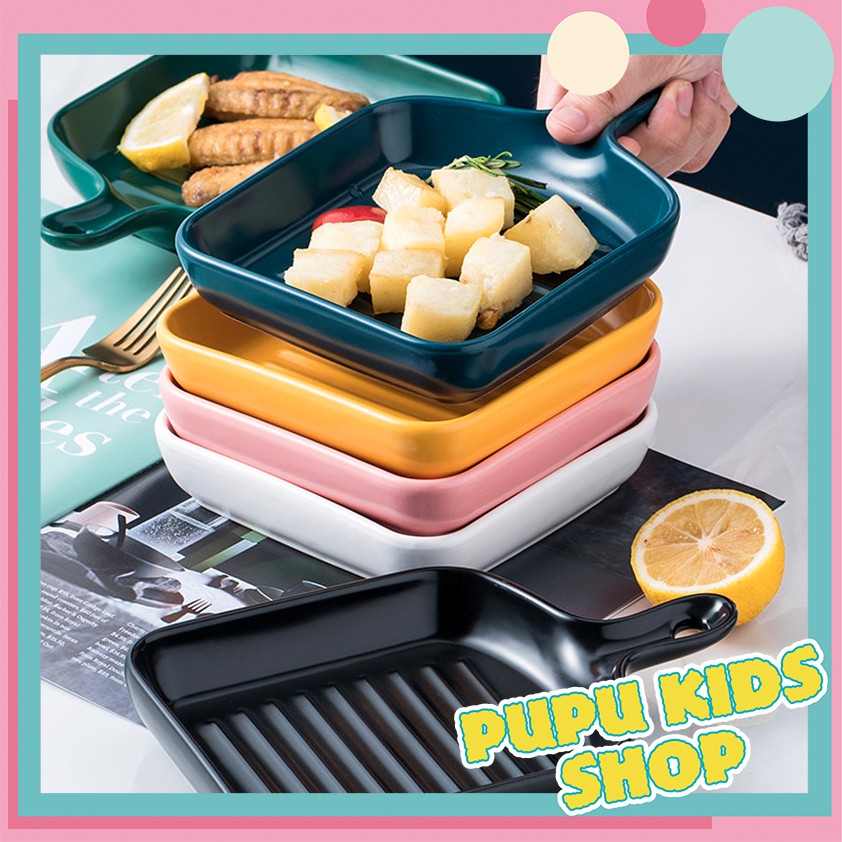 Đĩa vuông có tay cầm dùng nấu nướng và decor size 21.5cm | BigBuy360 - bigbuy360.vn