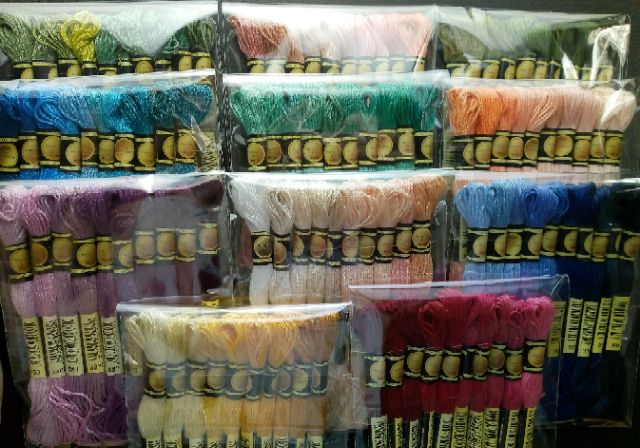 Set chỉ tông cam, vàng, đỏ, tím, nâu, xám