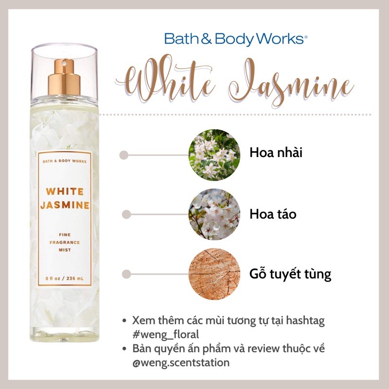 [MÙI MỚI] Xịt thơm toàn thân Bath&Body Works mùi White Jasmine
