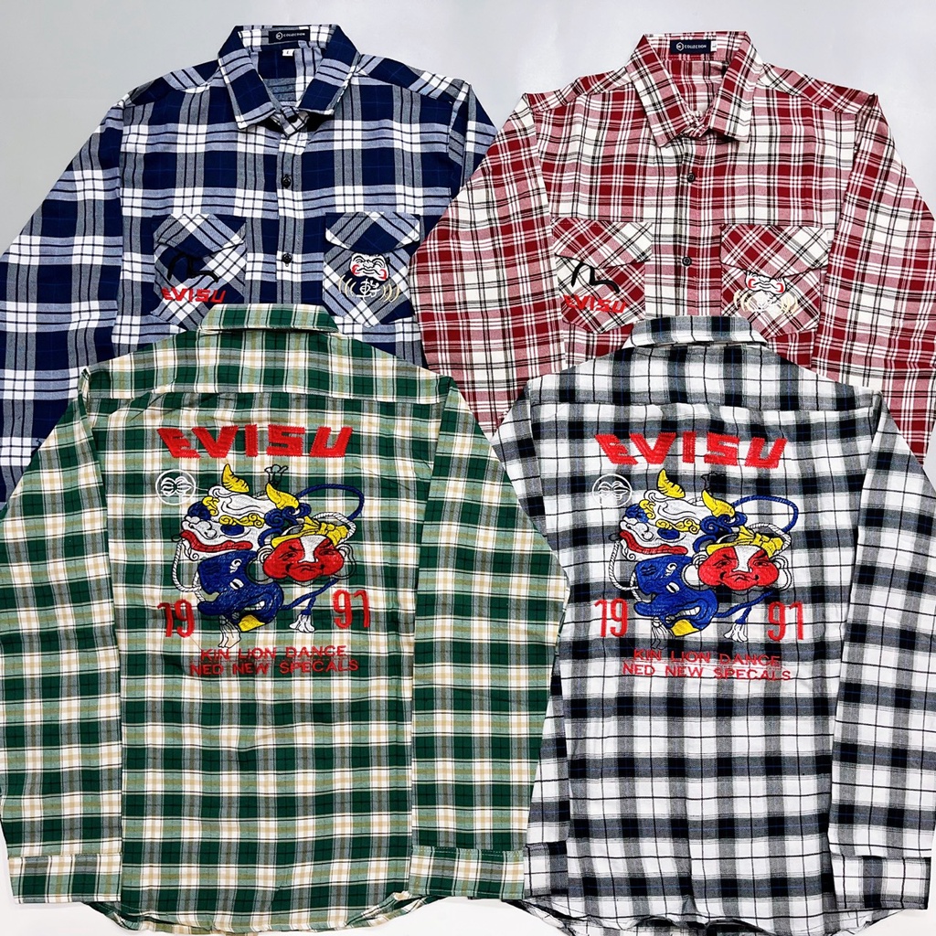 Mua Áo Sơ Mi EVISU MÚA LÂN Thêu Lưng Vải Nỉ Caro Mềm Mát Màu Áo Siêu ...
