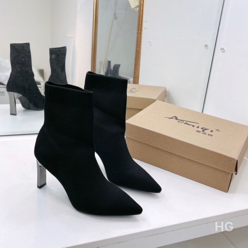 h(ẢNH THẬT) Boot Len Chun Ống Thấp Gót Gương 9p Mềm Êm Fullbox