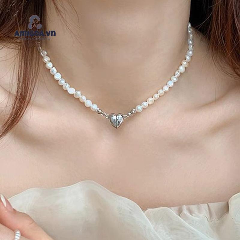 ✨✨Vòng cổ Đính Ngọc Trai Hình Trái Tim Sang Trọng Phong Cách Hàn Quốc