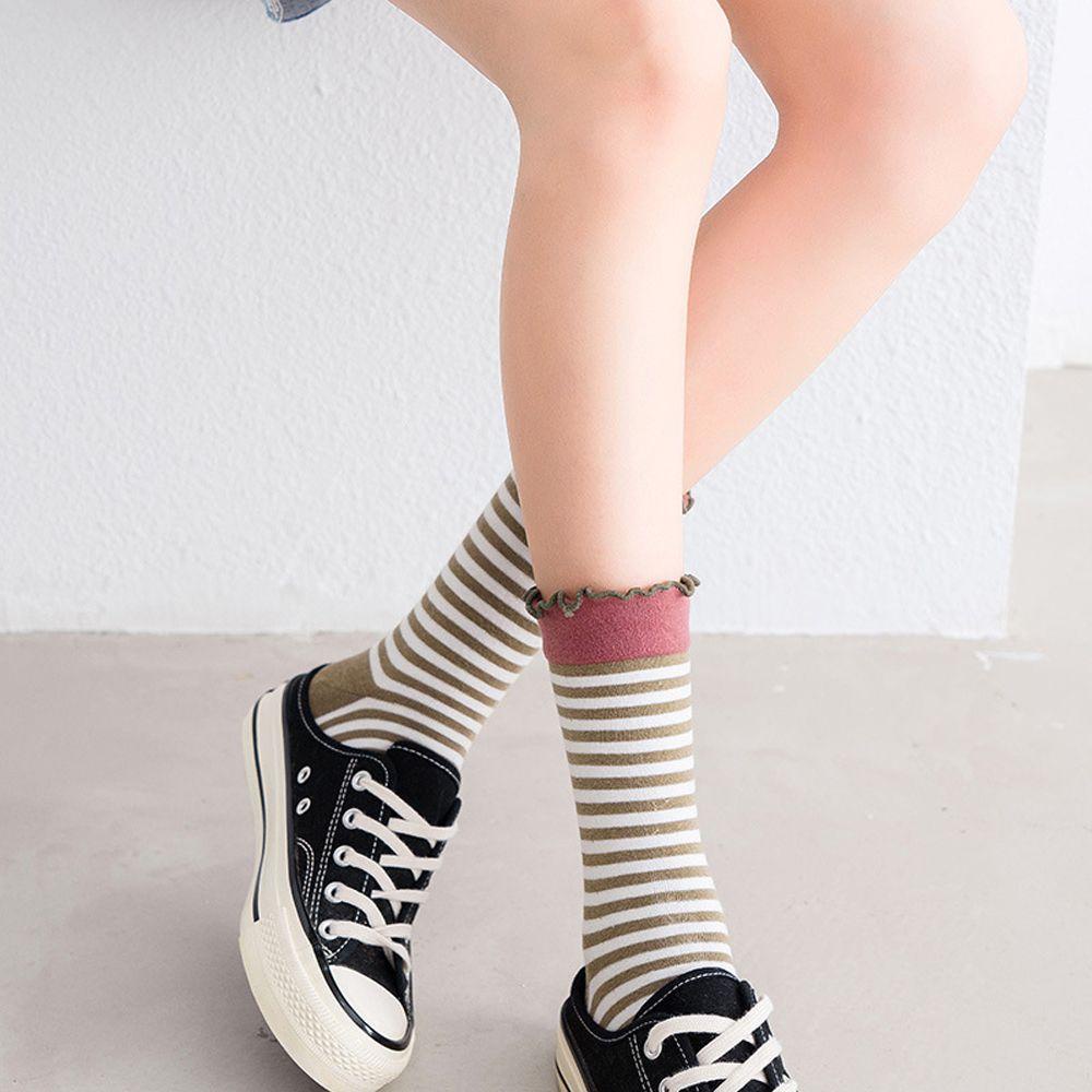 Vớ Cotton Harajuku Diềm Xếp Nếp Thanh Lịch Phong Cách Thu Đông Cho Nữ