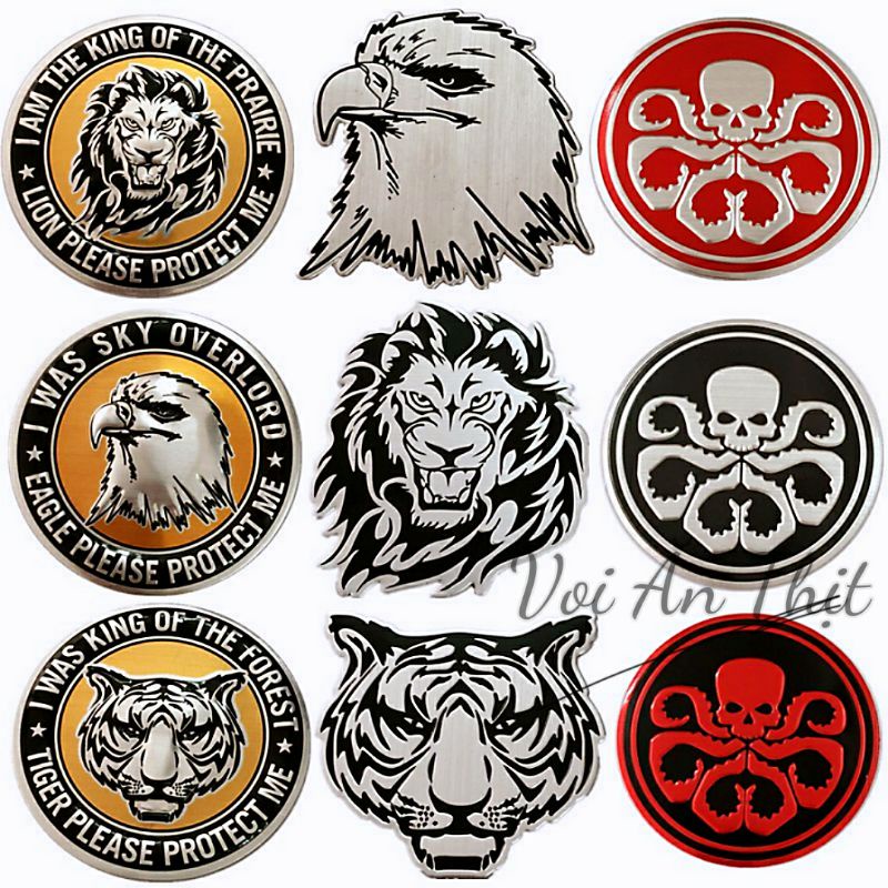 Tem nhôm dán xe hình hổ, sư tử, đại bàng chất lượng cao. Logo hổ, logo sư tử, logo đại bàng hợp kim nhôm dán xe.