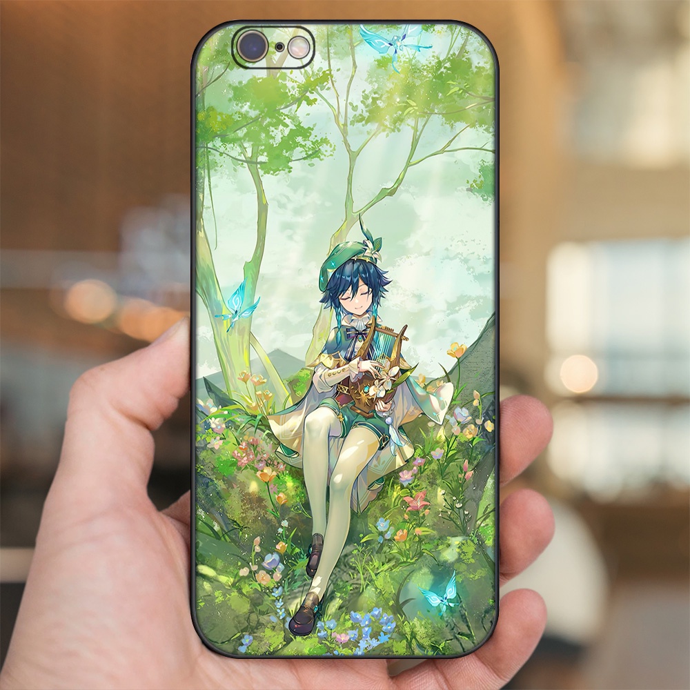 Ốp lưng iPhone 6, 6s dẻo đen cạnh vuông in hình Venti Genshin Impact