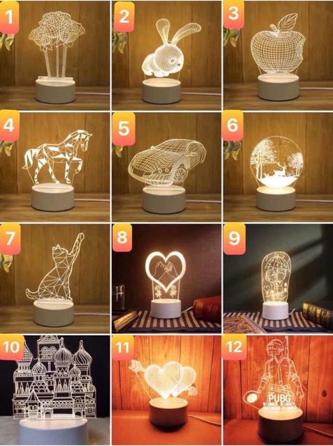 Đèn ngủ 3D trang trí 3 mức sáng