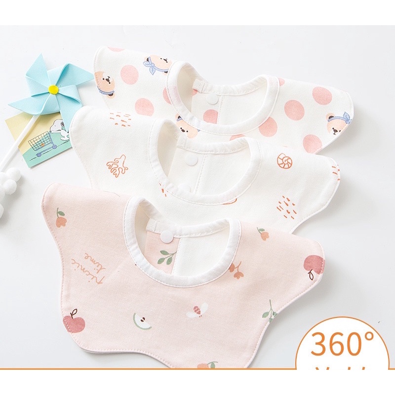 Set 3 yếm tròn xoay 360 độ 100% cotton chống thấm (Mẫu vintage)