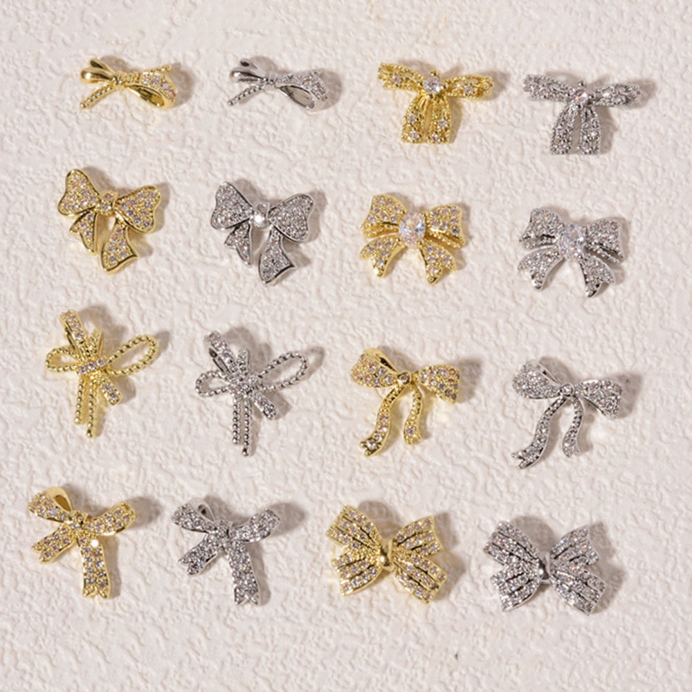 [Hàng mới về] Nơ bướm 3D bằng kim loại đính đá Zircon sáng bóng trang trí móng tay nghệ thuật sang trọng DIY