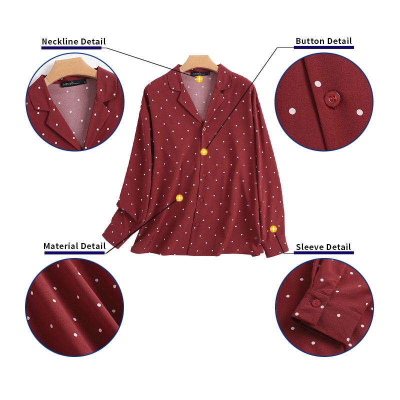 Áo sơ mi Zanzea cổ bẻ in họa tiết chấm bi phong cách Hàn Quốc thời trang cho nữ